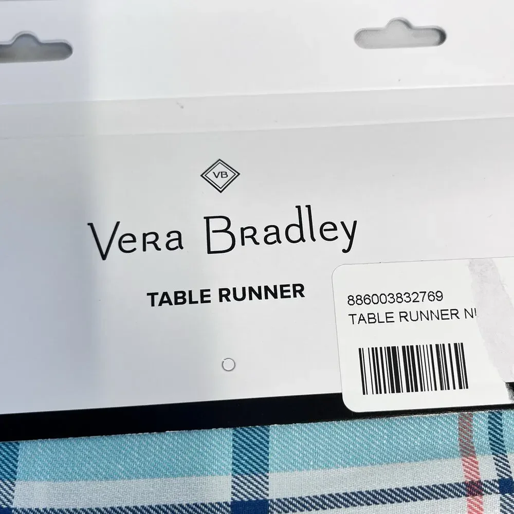 Vera Bradley Table Runner Pastel Plaid Green Yellow Coral Pink Blue 96